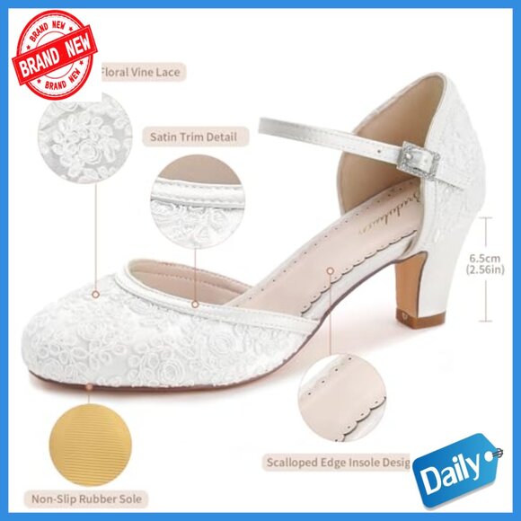 Kailee P Abby Lace Block Heel with Ankle Strap | Nordstrom Mid Heel Lace Ankle Strap Wedding Shoes Comfortable Pumps 2.56 Inch